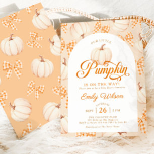 Kleine Kürbis-Gingham-Schleifen Baby-Party Einladung