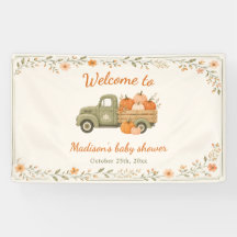 Kleine Kürbis grüner Lastwagen Herbst Babyparty