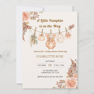 Kleine Kürbis Herbst Boho Floral Babyshower-Einlad Einladung