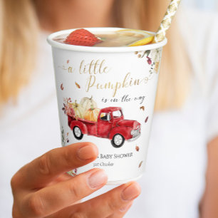 Kleine Kürbis Herbst Rote Vintage-Lieferwagen Baby Pappbecher