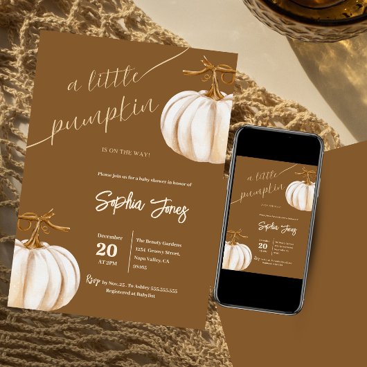 Kleine Kürbis-Herbstbrause-Babydusche Einladung