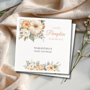 Kleine Kürbis-Orange-Weiße Blumige Babyparty  Serviette