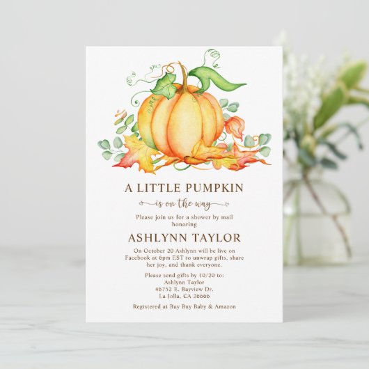 Kleine Kürbis per Mail Kinderdusche Einladung (Stehend Vorderseite)