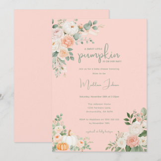 Kleine Kürbis-Pfirsich-Rosa-Blumen-Mädchen-Baby-Pa Einladung