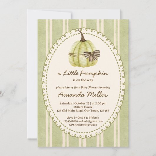 Kleine Kürbis-Retrostreifen Babydusche Einladung (Vorderseite)
