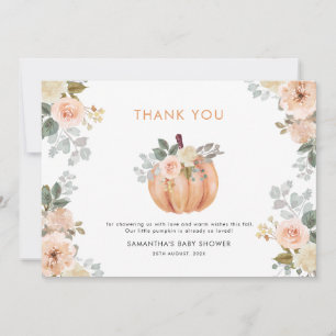 Kleine Kürbis-Rosa-Blumen-Herbst-Baby-Party Dankeskarte