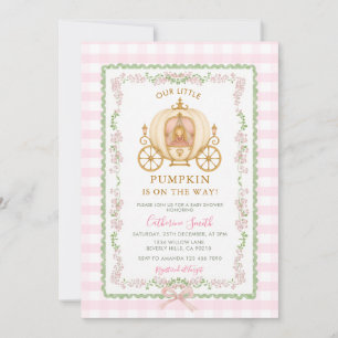 Kleine Kürbis-Rosa-Prinzessin-Gingham-Baby-Party Einladung