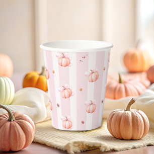Kleine Kürbis-Rosa-Schleife-Herbst-Blumen-Baby-Par Pappbecher