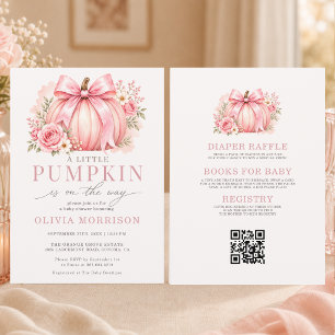 Kleine Kürbis-Rosa-Schleife Mädchen Baby-Party Einladung