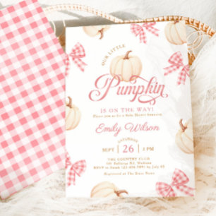 Kleine Kürbis-Rosa-Schleifen-Gingham-Baby-Party Einladung