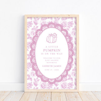 Kleine Kürbis-Rosa-Toile-Baby-Party Poster