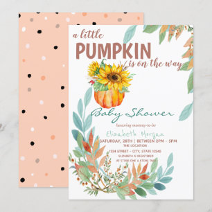 Kleine Kürbis Sonnenblumen, Blätter, Punkte Babypa Einladung