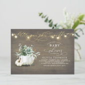 Kleine Kürbis Succulents Rustic Fall Baby Dusche Einladung (Stehend Vorderseite)