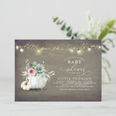 Kleine Kürbis Succulents Rustic Fall Baby Dusche Einladung (Stehend Vorderseite)