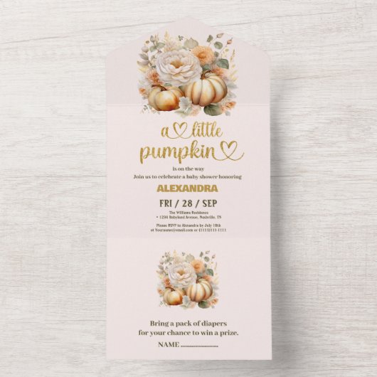 Kleine Kürbis Wasserfarbendusche All In One Einladung (Innen Boden)