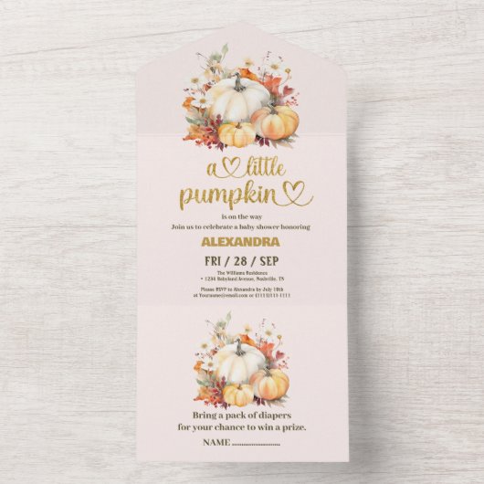 Kleine Kürbis Wasserfarbendusche All In One Einladung (Innen Boden)