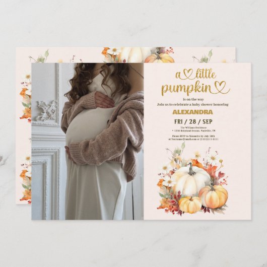 Kleine Kürbis Wasserfarbendusche Einladung (Vorne/Hinten)