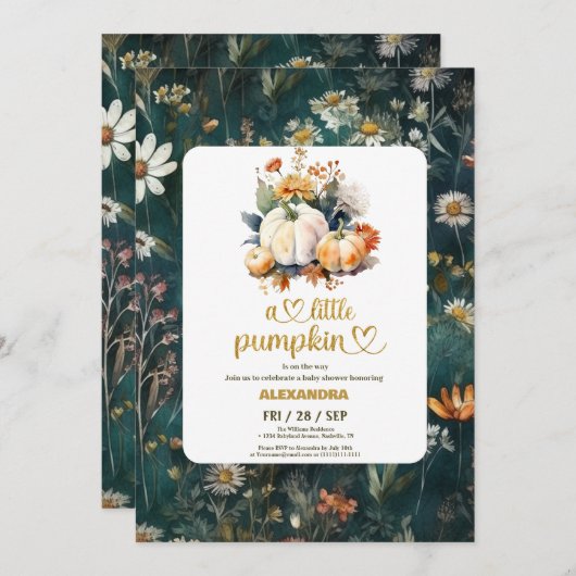 Kleine Kürbis Wasserfarbendusche Einladung (Vorne/Hinten)