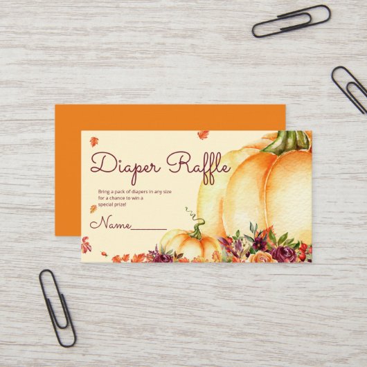 Kleine Kürbis-Windel-Tombola Visitenkarte (Vorderseite/Rückseite Beispiel)