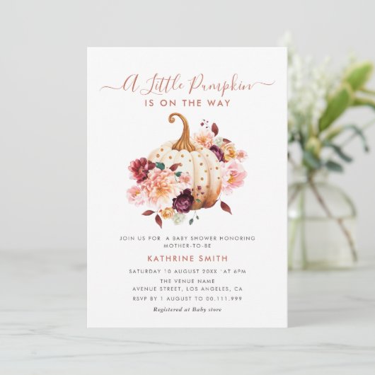Kleine Kürbisbaby-Dusche Einladung (Stehend Vorderseite)