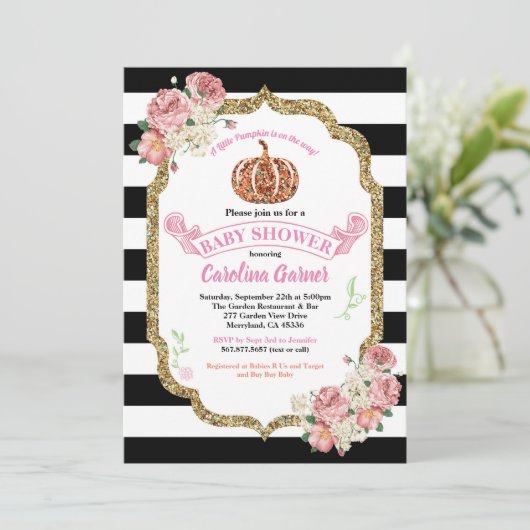 Kleine Kürbisbaby Dusche Einladung pink (Stehend Vorderseite)