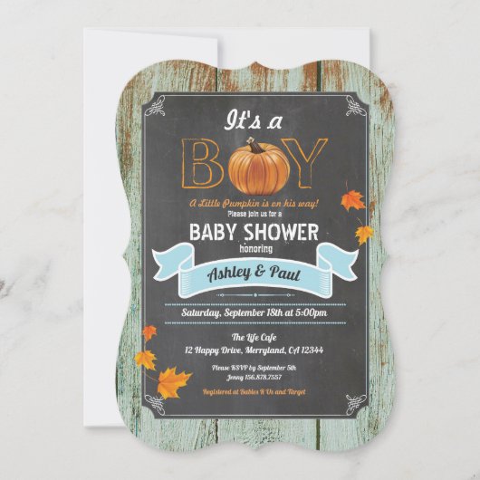 Kleine Kürbisbaby-Dusche rustikale Holzklatsche Einladung (Vorderseite)