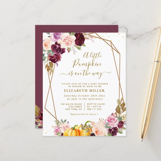 Kleine Kürbisbeere mit Blumengebäck einladen (Vorderseite/Rückseite Beispiel)