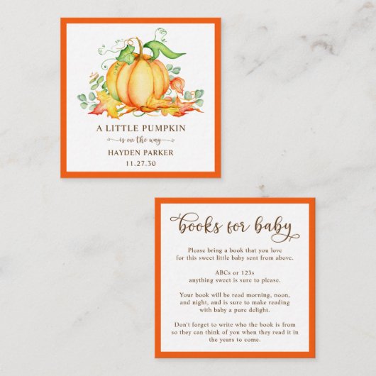 Kleine Kürbisbücher für Babydusche Begleitkarte (Vorne/Hinten)