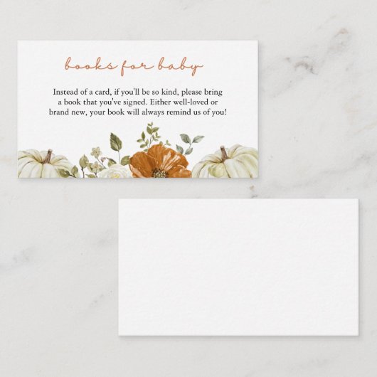 Kleine Kürbisbücher für Babydusche Begleitkarte (Vorne/Hinten)