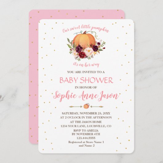 Kleine Kürbisdusche Erntedank Einladung (Vorne/Hinten)