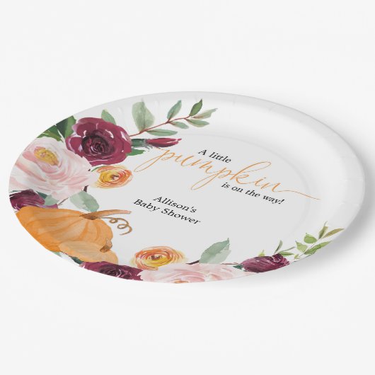 Kleine Kürbisfall Blumendusche Pappteller (Schrägansicht)