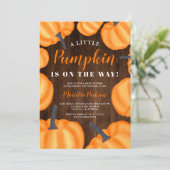 Kleine Kürbisholz-Orangenfallen Babydusche Einladung (Stehend Vorderseite)