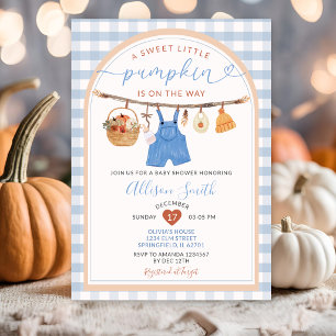 Kleine Kürbiskleidung Herbst Gingham Babyparty Einladung
