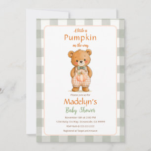 Kleine Kürbisknabe Baby Shower Einladung Gingham 