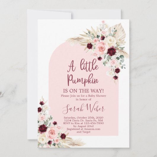 Kleine Kürbispampas Baby Dusche Einladung (Vorderseite)