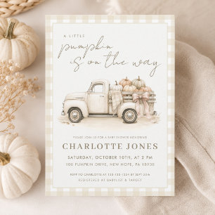 Kleine Kürbispatch-Gingham-Herbst-Babyshower Einladung