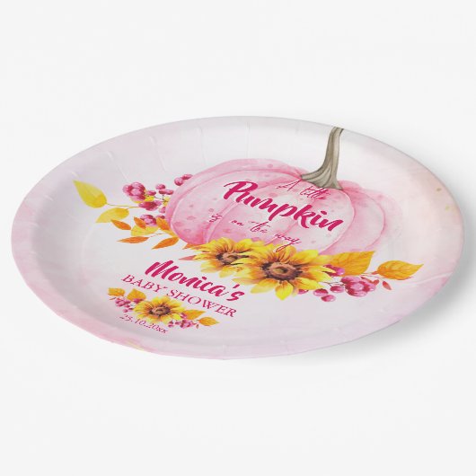 Kleine Kürbispink-Mädchen-Dusche Pappteller (Schrägansicht)