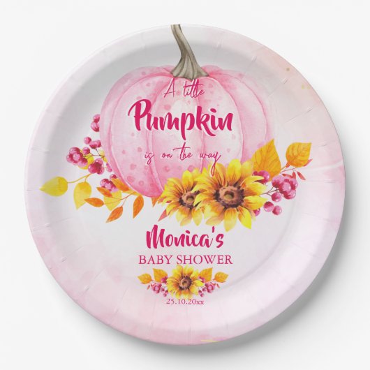 Kleine Kürbispink-Mädchen-Dusche Pappteller (Vorderseite)