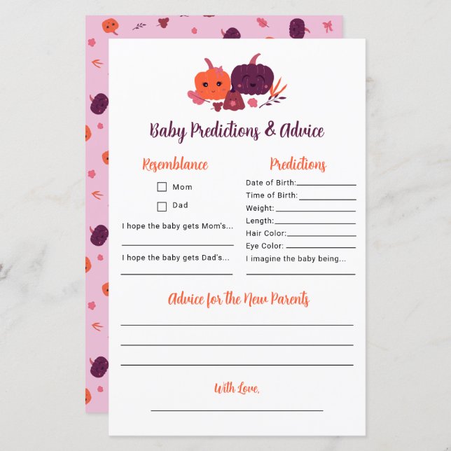 Kleine Kürbisvorhersagen & Ratschläge Kinderdusche (Vorne/Hinten)