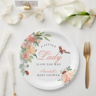 Kleine Lady Marienkäfer Rosen Mädchen Baby Shower Pappteller