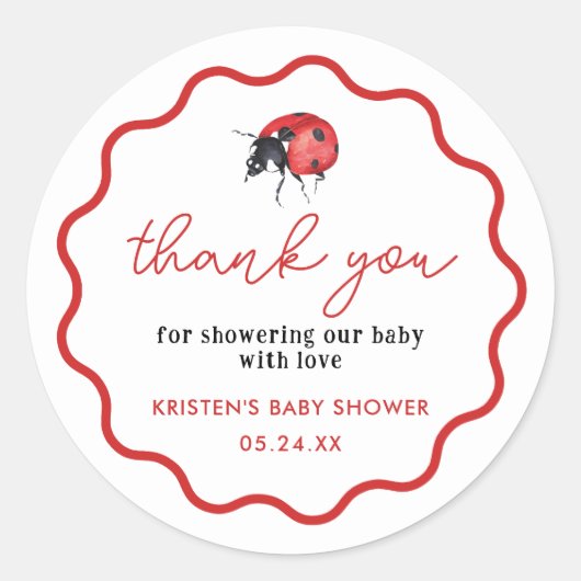 Kleine Ladybug Babydusche Vielen Dank Runder Aufkleber (Vorderseite)