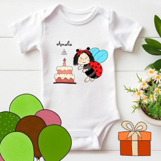 Kleine Ladybug mit Kuchen Baby Strampler