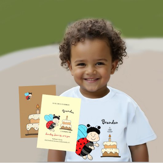 Kleine Ladybug mit Kuchen Einladung