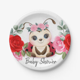 Kleine Ladybug Pink Red Floral Girl Babydusche Pappteller