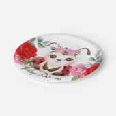 Kleine Ladybug Pink Red Floral Girl Babydusche Pappteller (Schrägansicht)