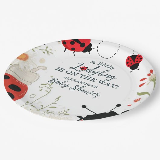 Kleine Ladybug Spring Baby Dusche Pappteller (Schrägansicht)