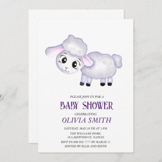 Kleine Lamb Sheep Baby Dusche Einladung (Vorne/Hinten)