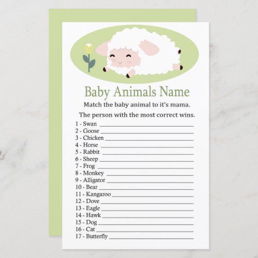 Kleine Lamm Baby Animals Name Game (Vorne/Hinten)