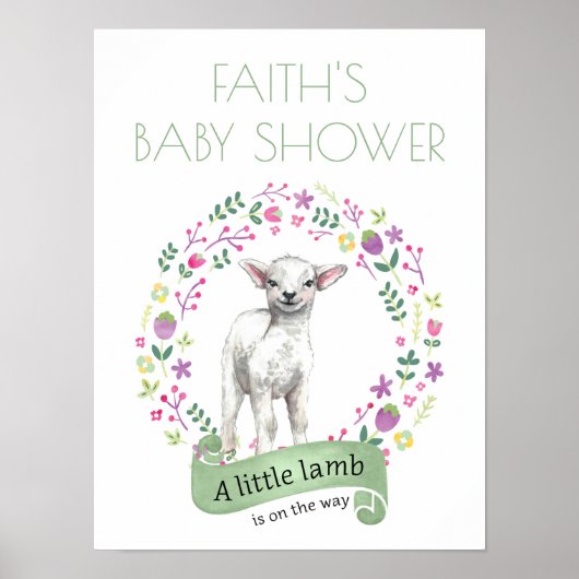 Kleine Lamm Personalisiert Spring Baby Dusche Poster (Vorne)