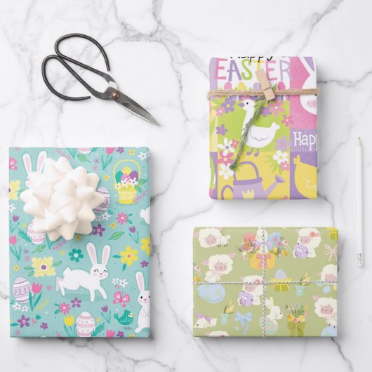 Kleine Lämmer und Bunnies Geschenkpapier Set (Vorderseite)